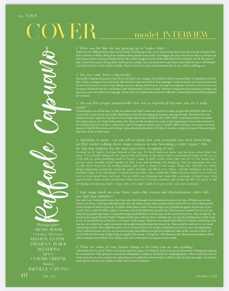 WeAreBluPrintPR's tweet image. MAGAZINE COVER: Model turned rapper @SouthRC1 graces the cover of @vousmag's Mens Spring/Summer 2021 issue. Grab your copy: magcloud.com/browse/issue/1…. #RaffaeleCapuano #VousMagazine #coverissue #magazinecover #MayhemEntPR