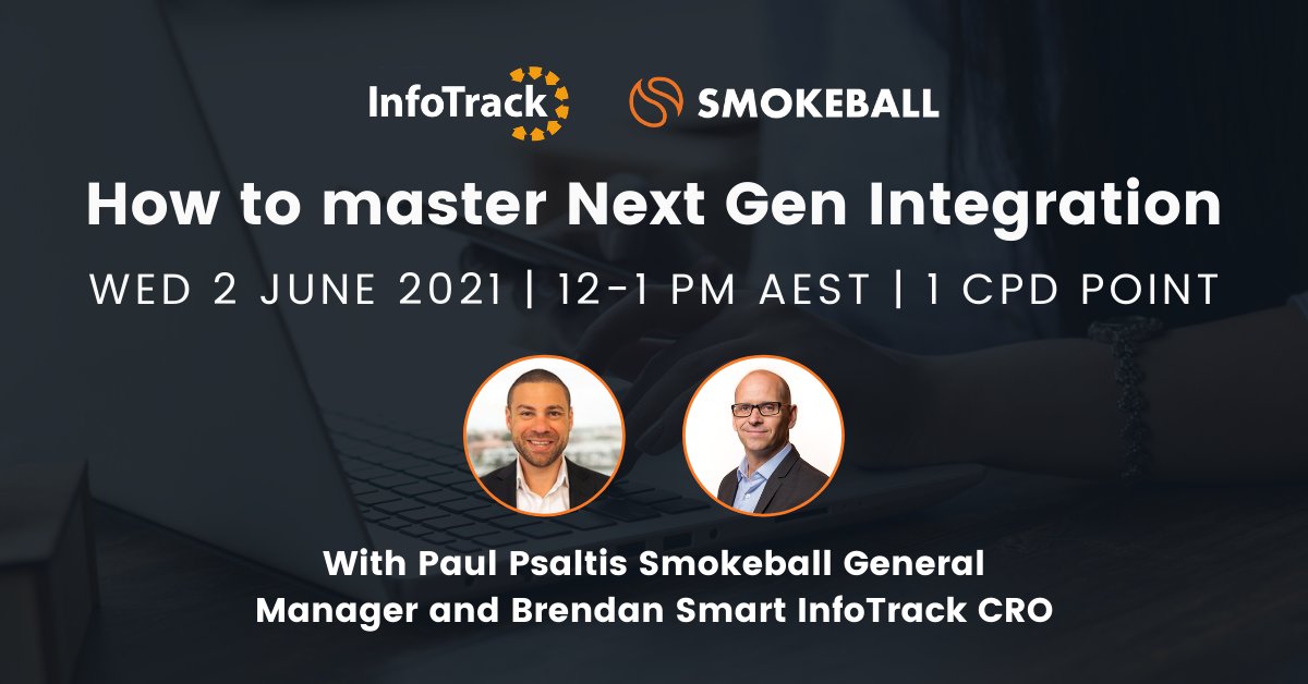 Smokeball_AU's tweet image. It&apos;s not too late to join us today for a #CPD Masterclass as #Smokeball and @InfoTrack_AUS showcase the most cutting-edge #integrationtechnology for legal professionals. 
Register your place: bit.ly/3v8Iq02