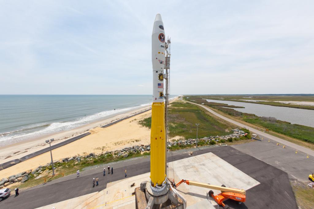 A Minotaur 1 vehicle is prepared for launch on the Mid-Atlantic Regional Spaceport's Pad 0B.