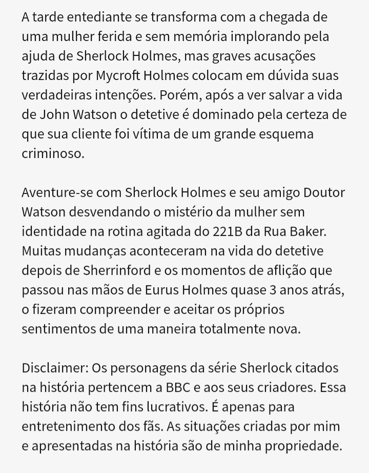 helainaideas's tweet image. Que tal uma aventura bem no estilo de Sir Arthur Conan Doyle? Acompanhe os amigos #SherlockHolmes e #JohnWatson investigando o caso da mulher sem memória enquanto tentam acabar com um grande esquema criminoso! Acesse: wattpad.com/story/257942243