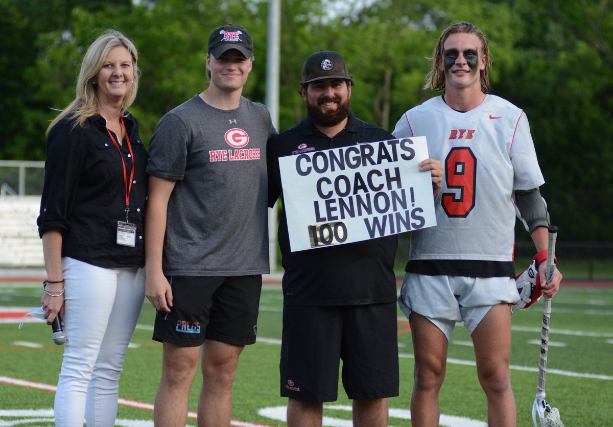 Mike Smith (@livemike_sports) on Twitter photo Today,Rye Lax's <a href="/CoachSLennon22/">Steve Lennon</a> gets his 100th win as <a href="/RyeLacrosse/">Rye Lacrosse</a> tops Scarsdale. Lennon has been HC at both <a href="/RyeAthletics/">Rye Athletics</a> and <a href="/Eagle___Nation/">EHS ATHLETICS</a> -- "If you asked in 2013, I don't know if I'd have told you this would happen, but I've been really lucky with some awesome teams." Today,Rye Lax's <a href="/CoachSLennon22/">Steve Lennon</a> gets his 100th win as <a href="/RyeLacrosse/">Rye Lacrosse</a> tops Scarsdale. Lennon has been HC at both <a href="/RyeAthletics/">Rye Athletics</a> and <a href="/Eagle___Nation/">EHS ATHLETICS</a> -- "If you asked in 2013, I don't know if I'd have told you this would happen, but I've been really lucky with some awesome teams."