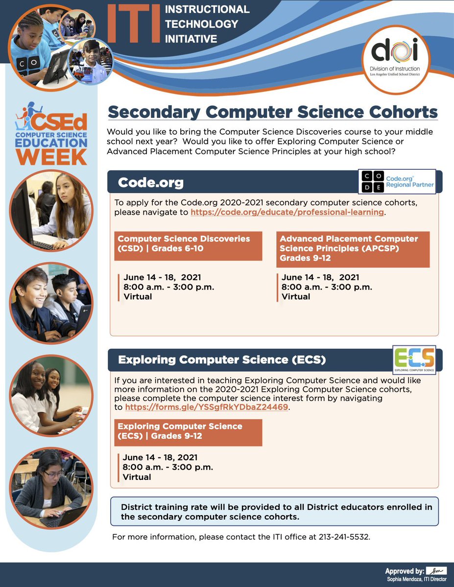 ATTN @LASchools Middle & High Schools planning for the 21-22 school year: Would you like to bring the Computer Science Discoveries course to your middle school, or offer Exploring CS or Advanced Placement CS Principles at your high school? Learn more at: bit.ly/21-22Secondary…