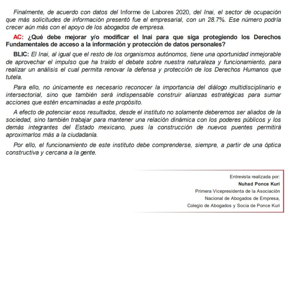 bl_ibarra's tweet photo. Agradezco a @nuhadsita13 la charla que sostuvimos para la edición 83 de la Revista de Análisis Jurídico "Abogado Corporativo" de la @ANADEcolegio, en la que, brevemente, pude platicar sobre la labor del @INAImexico, su función e importancia para la vida democrática de México. https://t.co/9xIRVZ9Yvz