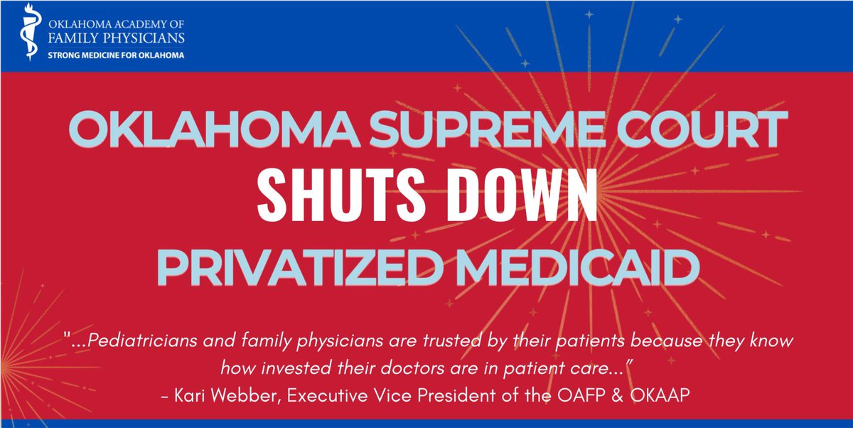 OKFamilyDocs's tweet photo. We are thrilled to report that the Oklahoma Supreme Court has SHUT DOWN privatized medicaid! #medicaid #MedicaidExpansion #oklahomamedicaid https://t.co/cSLO1z3JBT