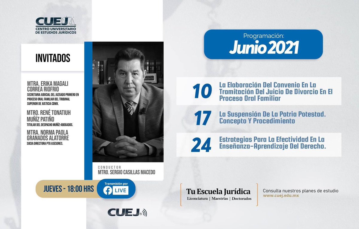 Con mucha emoción y orgullo los invito a la plática que tendré en el programa de mi querido Mtro. Sergio Casillas, quien fue mi revisor de tesis de la licenciatura y quien siempre ha sido guía y ejemplo en mi vida. <a href="/cuejcontacto/">CUEJ | Centro Universitario de Estudios Jurídicos</a>