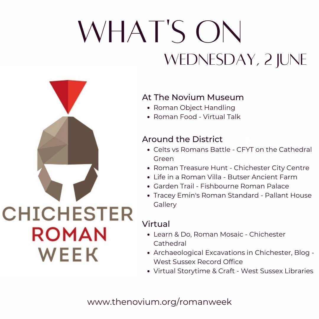 TheNovium's tweet photo. #WhatsOn in #Chichester, Weds, 2 June.
Day 3 of Chichester #RomanWeek 2021! For more information about the fantastic events taking place throughout Chichester District this #MayHalfTerm, visit our website: https://t.co/q720IZA2Ql
#FamilyFriendly #WhatsOnChichester https://t.co/r6kLN04Zlu