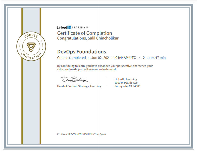 Just finished the course “DevOps Foundations” by @ernestmueller and @wickett! Check it out: linkedin.com/learning/devop… #devops #softwareprojectmanagement @LI_learning