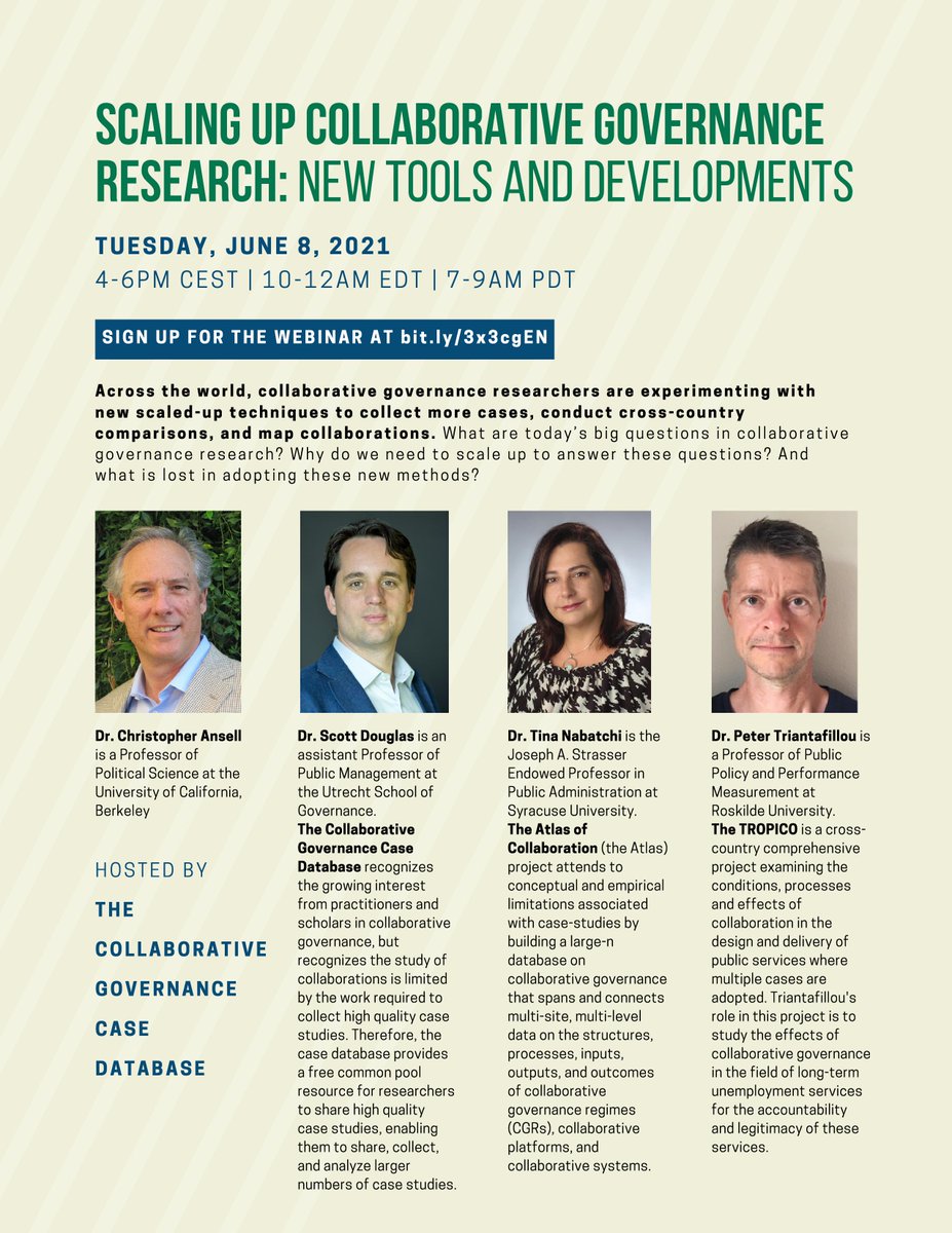 Interested in researching what makes collaborations work? In our online seminar three scholars tell you about their #OpenData initiatives to facilitate collaborative governance research. Register now: bit.ly/3x3cgEN