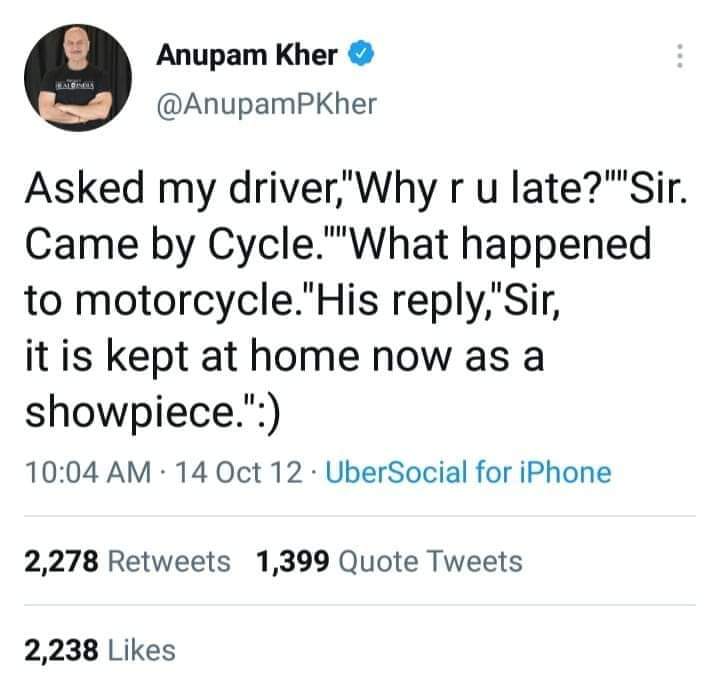 RKVInform's tweet photo. Once upon a time @AnupamPKher 
#PetrolDieselPriceHike #PetrolPrice  #Petrol https://t.co/T5nTzg7MYa