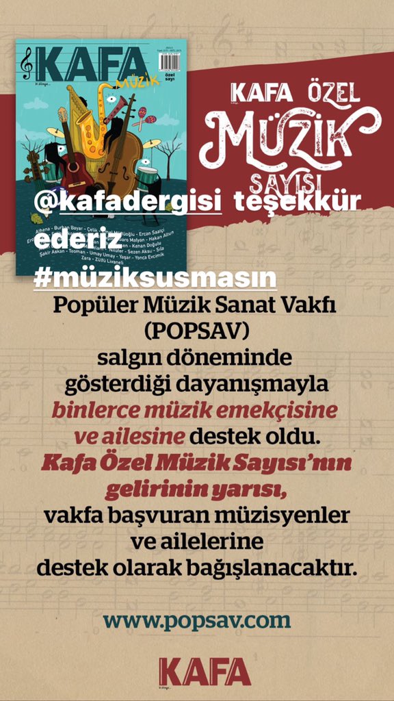 ZelihaSunal's tweet photo. Kafa Dergisi’ne POPSAV’a katkılarından dolayı teşekkür ederiz. KAFA Müzik Özel sayısını alarak sizlerde Popsav’a destek olabilirsiniz.
#KafaDergisi #Popsav https://t.co/lGR3bsaxX4
