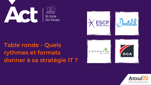 vgeneyton's tweet photo. Diversité des pratiques et contextes pour le live @AtoutDsi sur la conception et l'animation des #strategies #IT. Ravie d'accueillir Jeu10 Juin @slouyot de @doctolib, @AlainSaguez de @coventya, M. Queré du gpe Charles André et L.Mienville d'@ESCP_bs. 
👉 https://t.co/29WQsojJ3u https://t.co/nghMBUl4hb