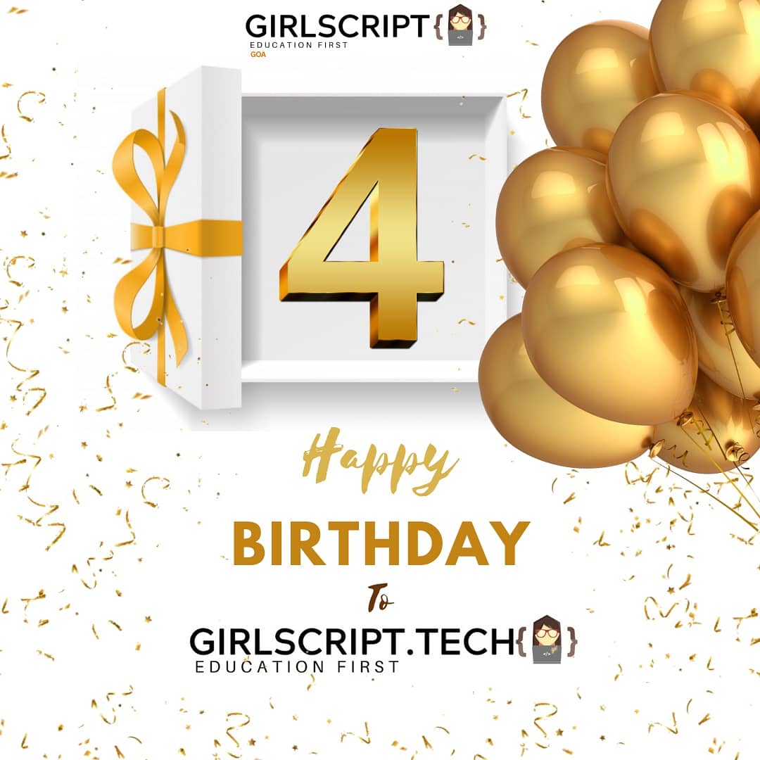 girlscriptgoa's tweet photo. Being India's first and biggest tech community Girlscript has impacted over 500000+ students. 

Opportunities, Fun Learning, Networking and above all Growth is an  integral part of Girlscript.  

Here's to many more years! 🥂  
#girlscript #4yearsofGS #hbdGS #GSTurns4 https://t.co/PKb3bjwGpT