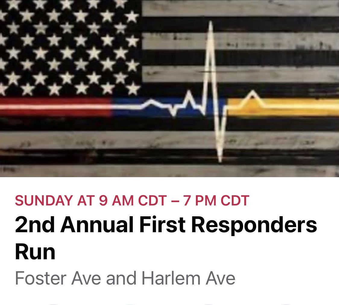 MaryEspo7240's tweet photo. Join us again for our 2nd Annual First Responders Motorcycle Run. We are lining up in the lot at Harlem Ave and Foster Ave starting at 9am and kickstands are up at 10:30am. We will fill the streets with motorcycles supporting Our First Responders !!! https://t.co/8TQglsGQzx