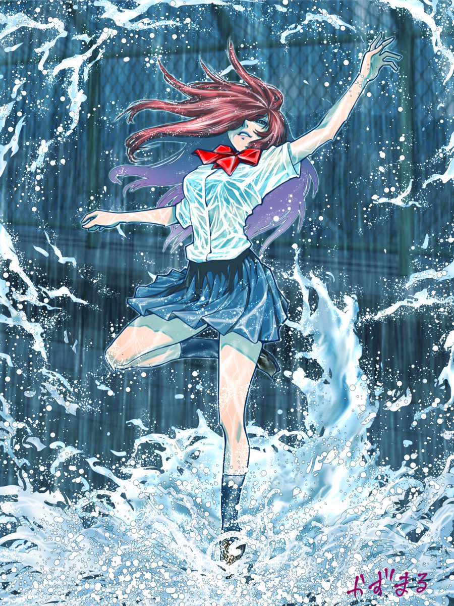 雨に踊れば 水表現の練習 F 水飛沫ちょっとやりすぎたぜぇ かずまるのイラスト