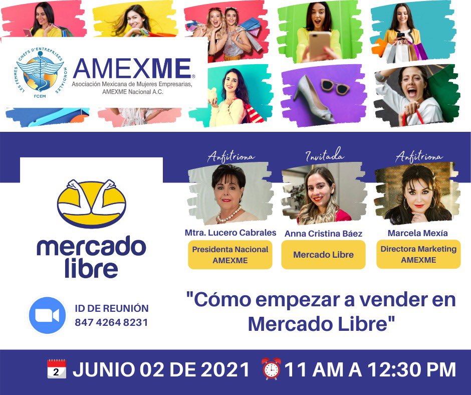 amexme's tweet photo. 🗓Junio 2,  tendremos capacitación con @Mercadolibre 🇲🇽 presentaremos nuestra tienda oficial 🛍🛒 ¡un marketplace para todas nuestra asociadas! #AmexmeConectada Anfitrionas: @LuceroCabrales Presidenta Nacional y @MarcelaMexia Directora de Marketing ¡las esperamos! https://t.co/WMRrL9Nnpi