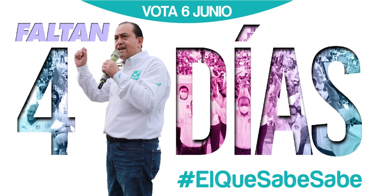 FJavieRico's tweet photo. Faltan 4 días ¡Este 6 de junio vamos por la victoria!
#RicoGober
#RicoGobernador
#ElQueSabeSabe
#Vota6DeJunio
#VotaTurquesa
#VotaNuevaAlianza https://t.co/TwCg7zvrnF