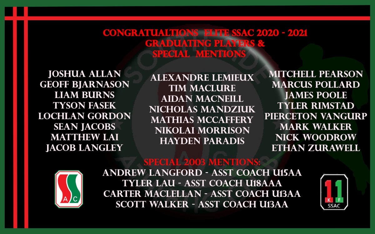 Congrats to ALL of our 2003's! We are proud to have had you all play for SSAC. Best of luck always. #classacts #ssacfamily #greenandred
