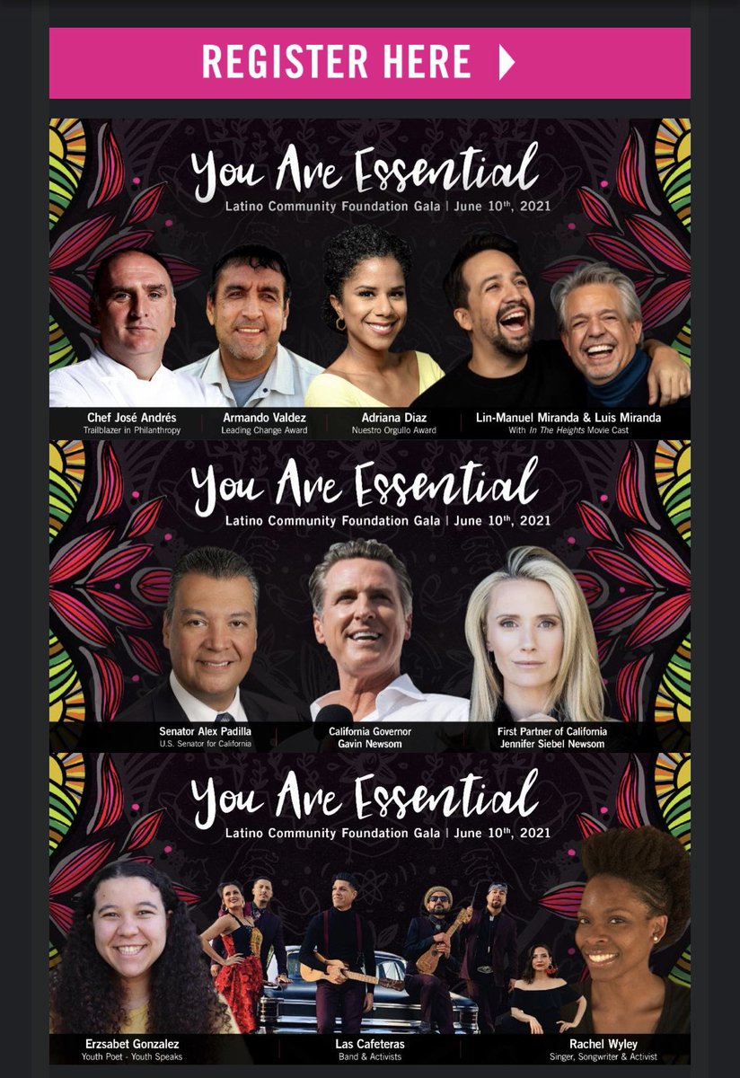 Eliana Murillo⚡️ (@eliana_murillo) on Twitter photo Check out this incredible lineup for the <a href="/LatinoCommFdn/">Latino Community Fdn</a> gala! The legendary <a href="/Lin_Manuel/">Lin-Manuel Miranda</a> and his incredible dad and leader, my friend <a href="/Vegalteno/">Luis A. Miranda, Jr.</a>; my hero <a href="/chefjoseandres/">Chef José Andrés 🕊️🥘🍳</a>; mi familia de corazón <a href="/lascafeteras/">Las Cafeteras</a>, y más! Love to see it! Register here to join us: eventbrite.com/e/gala-2021-yo… Check out this incredible lineup for the <a href="/LatinoCommFdn/">Latino Community Fdn</a> gala! The legendary <a href="/Lin_Manuel/">Lin-Manuel Miranda</a> and his incredible dad and leader, my friend <a href="/Vegalteno/">Luis A. Miranda, Jr.</a>; my hero <a href="/chefjoseandres/">Chef José Andrés 🕊️🥘🍳</a>; mi familia de corazón <a href="/lascafeteras/">Las Cafeteras</a>, y más! Love to see it! Register here to join us: eventbrite.com/e/gala-2021-yo…