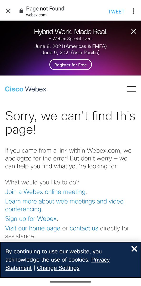 AndyRowell's tweet photo. @Webex You're paying for an ad that takes you to: https://t.co/3dUfl98hZV