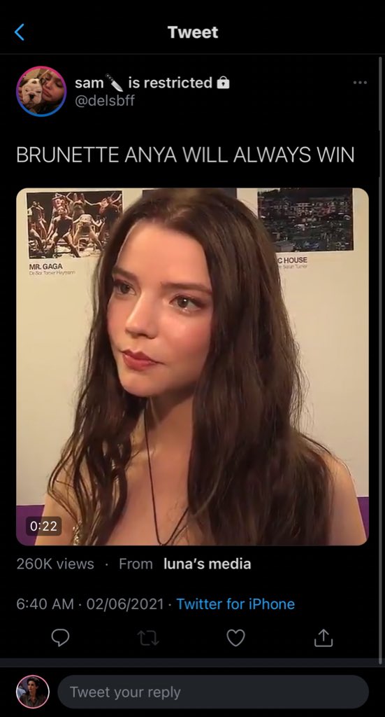 SAM ADMITTED OF BEING A BRUNETTE ANYA STAN