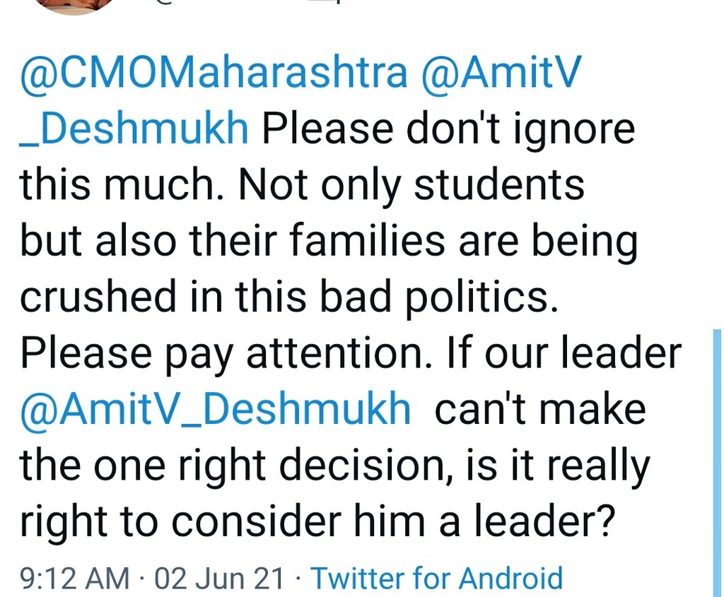 ms__medic__'s tweet photo. @AmitV_Deshmukh
@CMOMaharashtra @DrAmolDeshmukh @amirshaikh_INC 
#muhs #muhsonlinexams 
#muhsonline 
 
  Exactly 👍🏽 !! https://t.co/LHYfruGxsQ