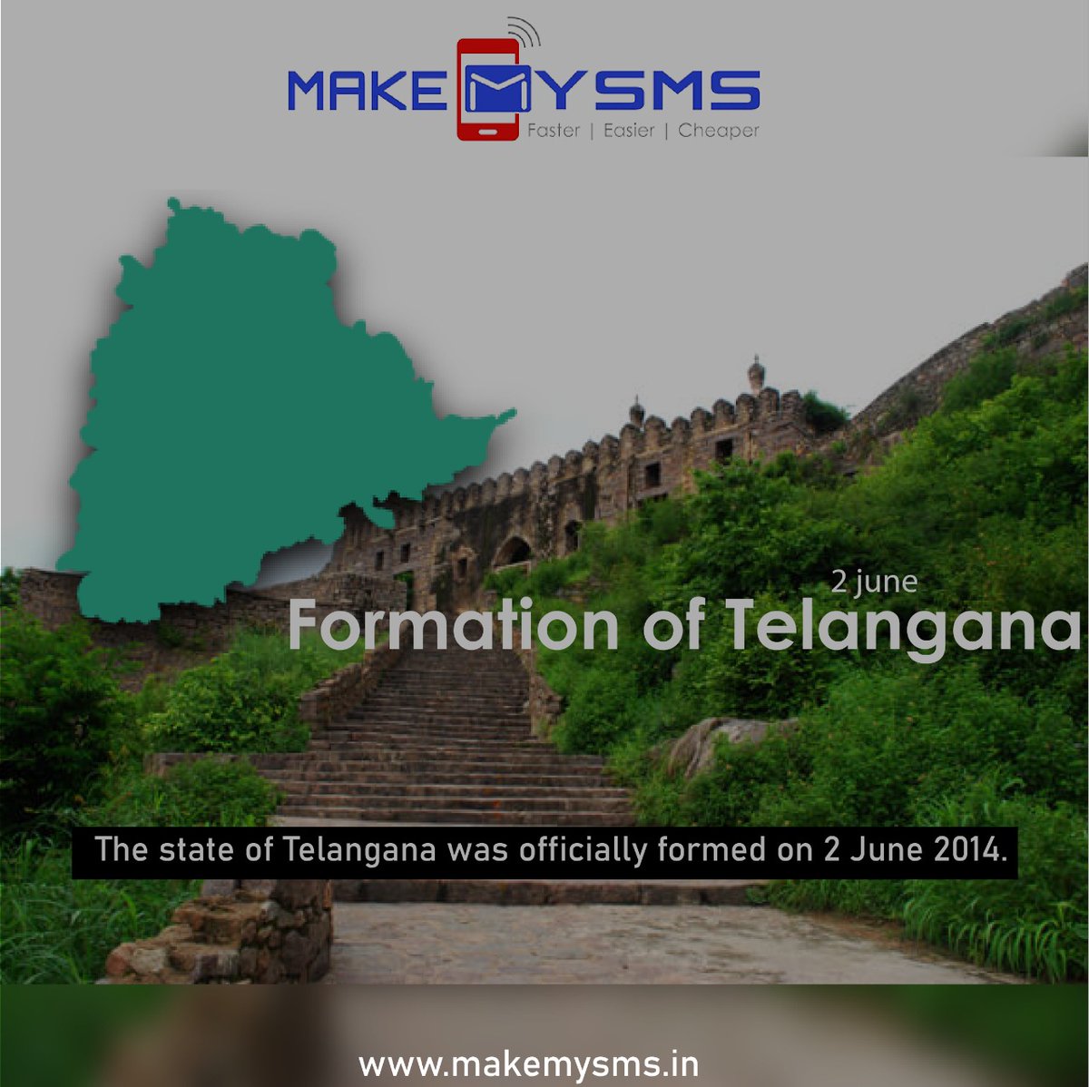 makemysms1's tweet image. Formation of Telangana
&quot;The state of Telangana was officially formed on 2 June 2014.&quot;
#Formationoftelangana #2ndjune #bulkwhatsappsms #smscompany #bulkvoicecall #whatsappforbusiness #SMS #smsports #blastsms #whatsappforbusiness 
Website: makemysms.in