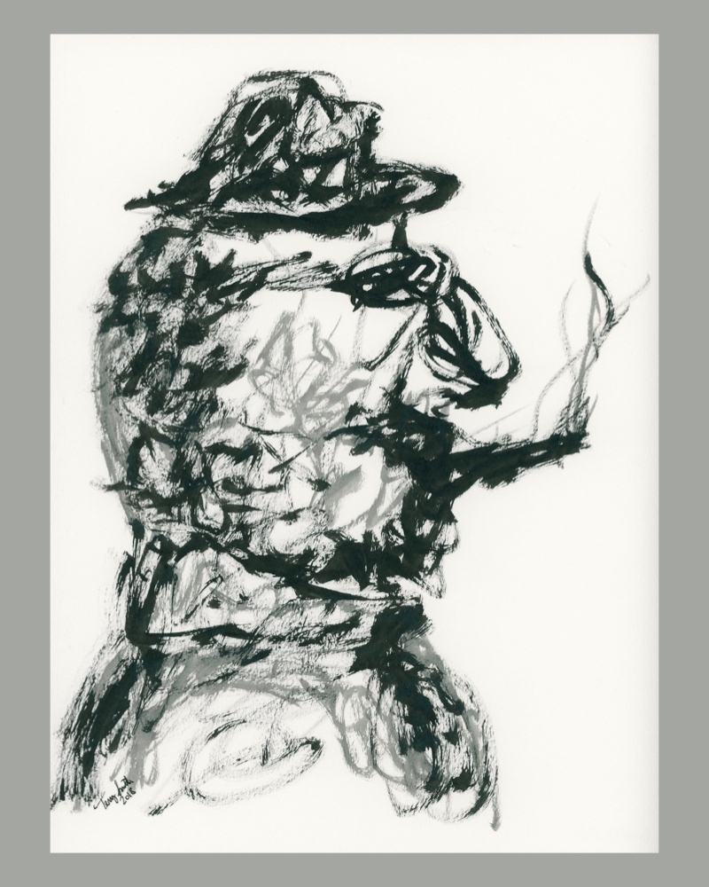 tsmithstudios's tweet photo. My favorite way to sketch is to start randomly doing something and see what appears. One night this happened. I didn’t plan it or look at anything. I have no memory of which part came first or last. Smoking man, 2018. 12 x 9 inches.

#sketch #drawing #worksonpaper #inkdrawing https://t.co/gmRQbSaycl