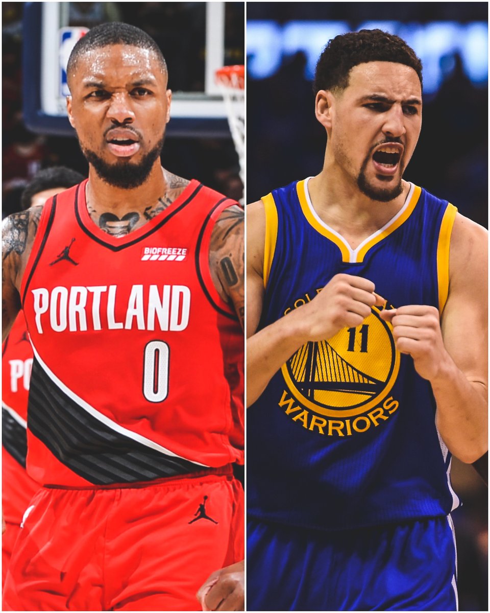 SportsCenter's tweet photo. 1️⃣2️⃣ THREE-POINTERS FOR DAME

He breaks Klay Thompson's record for the most 3s in a playoff game in NBA history 🔥🔥🔥 https://t.co/g9nP5koEUm