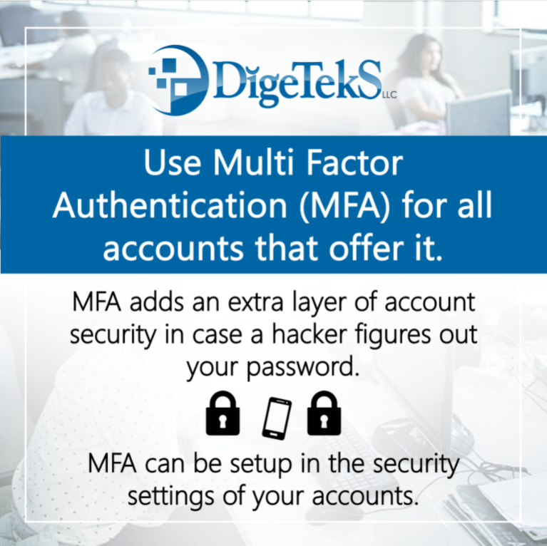 DigeTekS's tweet photo. Do you use MFA when available?

#TechTip #TechTipTuesday #techtips https://t.co/z67AOh0Pbf