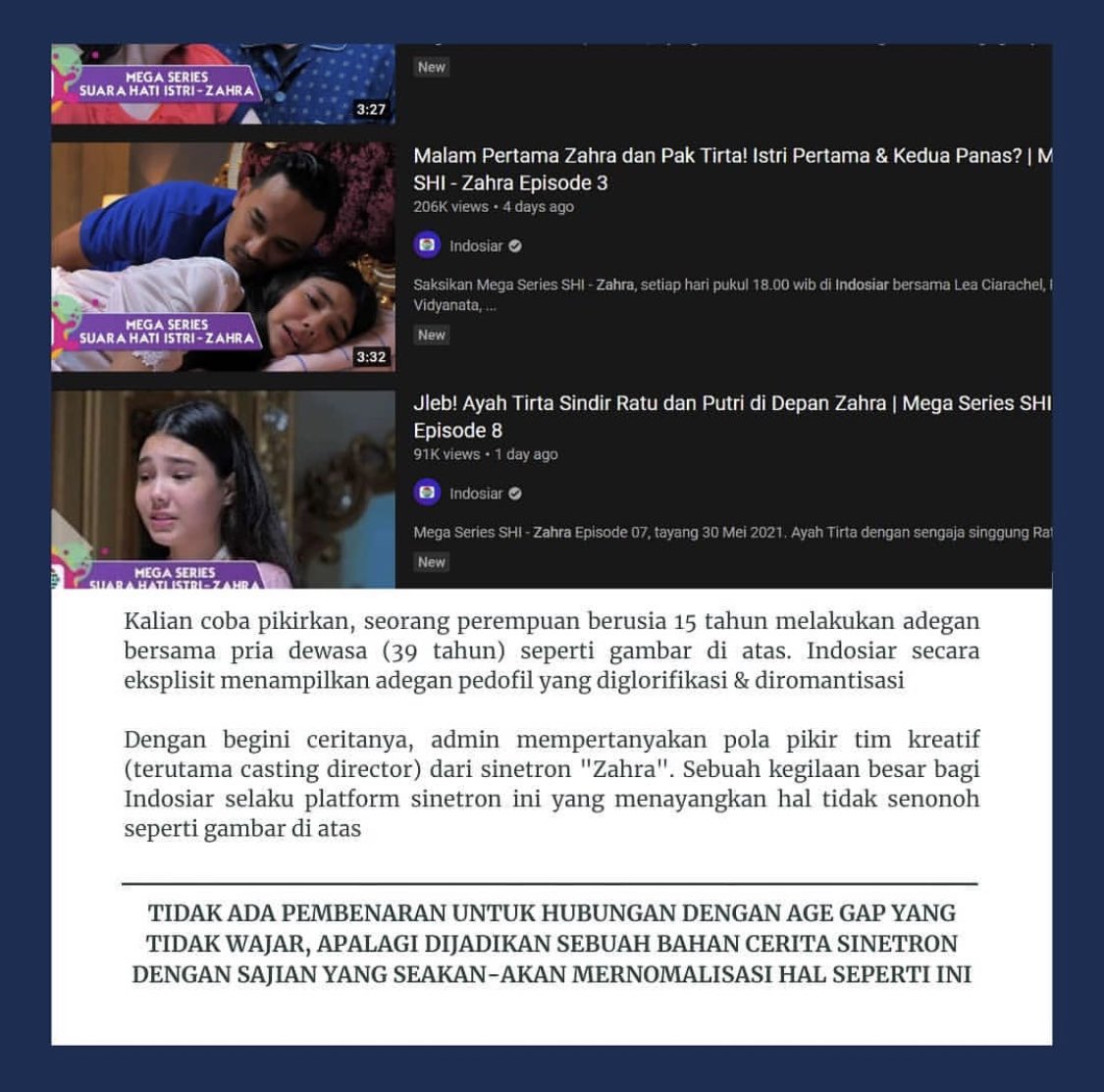 aparatmati's tweet photo. gue screen capture dari akun IG @/cine.foxx.

sinetronnya Indosiar. jangan normalisasi pedofilia &amp; pernikahan di bawah umur. 🖕🏼 https://t.co/sAsMykEHYL