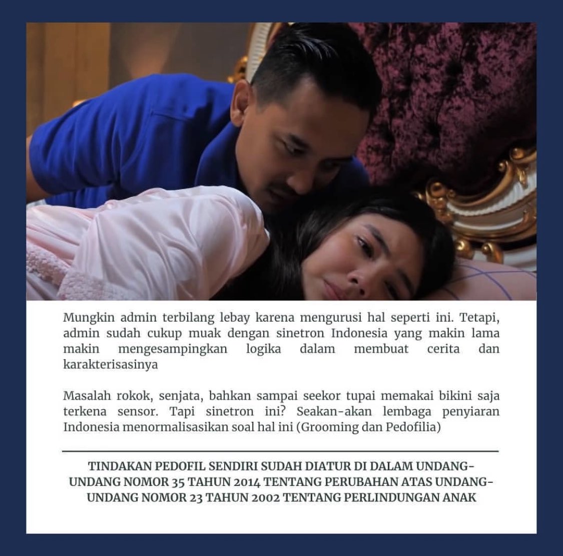 aparatmati's tweet photo. gue screen capture dari akun IG @/cine.foxx.

sinetronnya Indosiar. jangan normalisasi pedofilia &amp; pernikahan di bawah umur. 🖕🏼 https://t.co/sAsMykEHYL