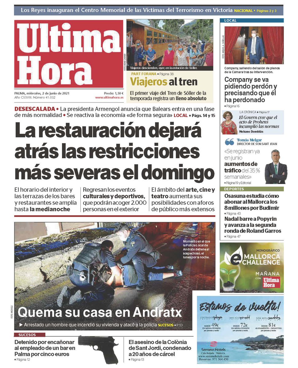 La apertura de la restauración hasta las 12 de la noche marca las noticias del día en las portadas de Mallorca del miércoles.

Compra prensa local. Tú no puedes estar informado sin ellos. Ellos no pueden vivir sin ti.