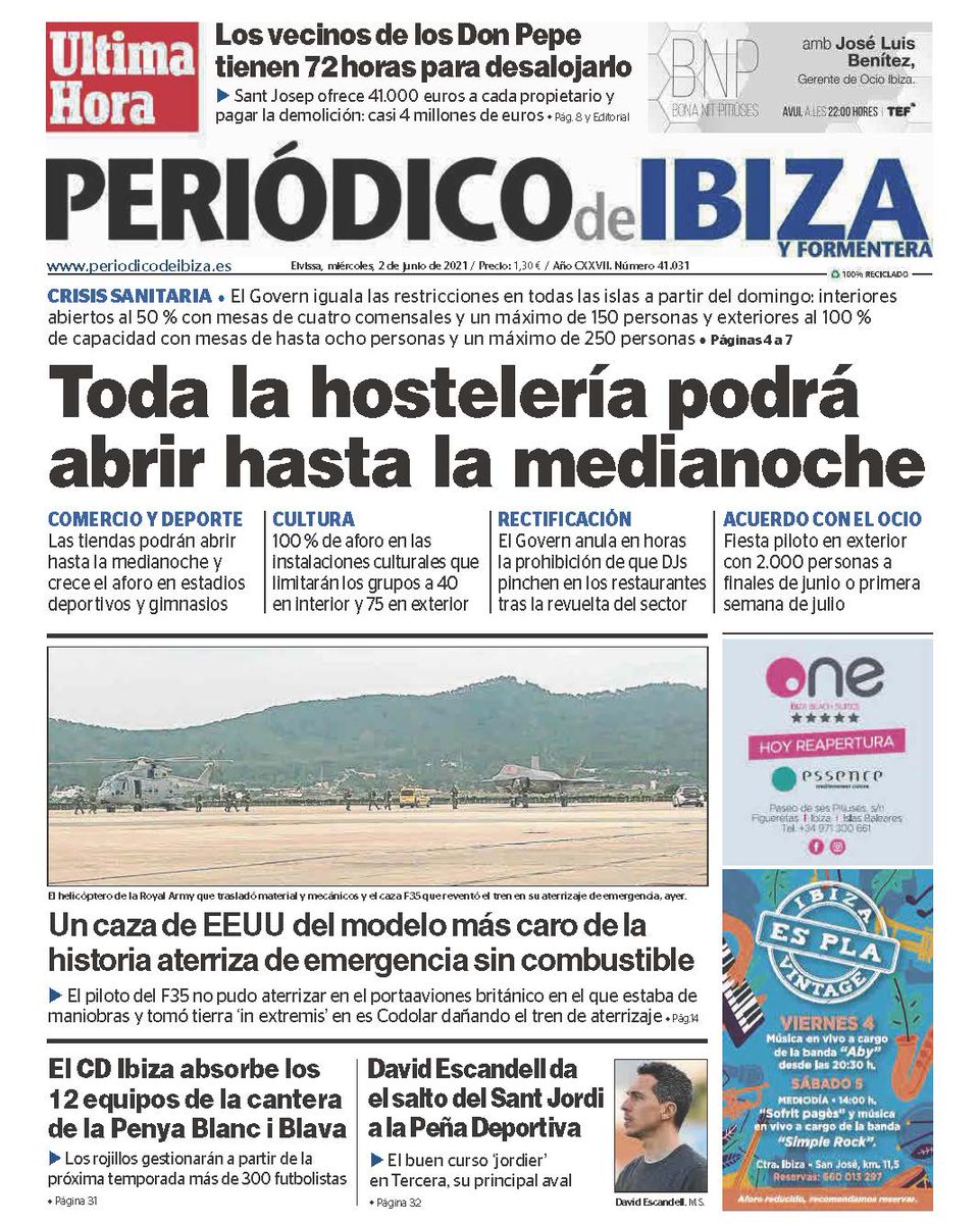 Tanto las portadas de Ibiza como la de Menorca centran su interés el miércoles en el final de la desescalada con locales abiertos hasta las 12 de la medianoche.

Compra prensa local. Tú no puedes estar informado sin ellos. Ellos no pueden vivir sin ti.