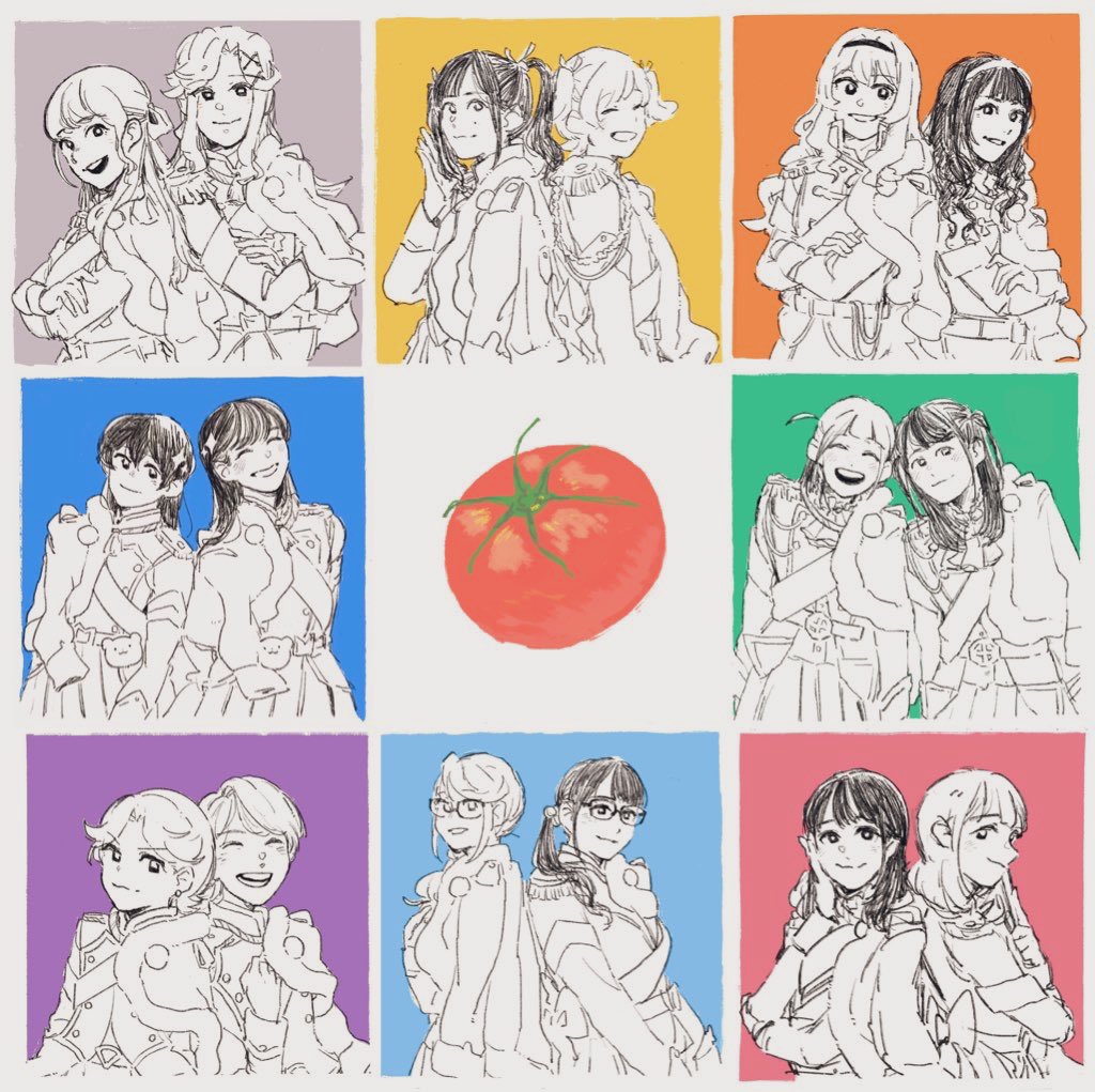 この構図で描きすぎてるけど9人(18人)上手く入れる術がこれしかわからん 