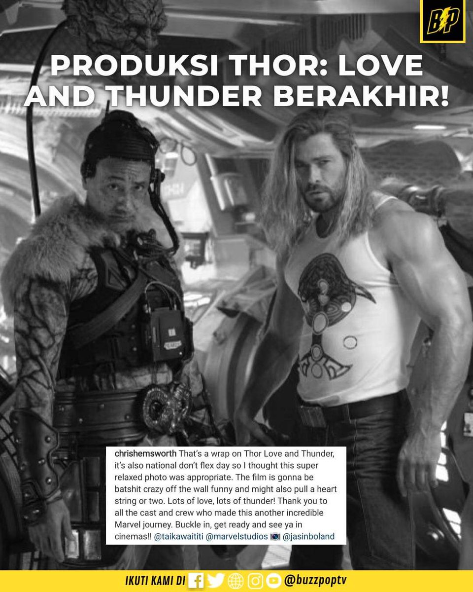 buzzpoptv's tweet image. #TriviaFilem - Filem THOR: LOVE AND THUNDER bakal ditayangkan di pawagam seluruh Malaysia mulai 10 Februari 2022.

#ThorLoveAndThunder #MCUPhase4 #MarvelStudios