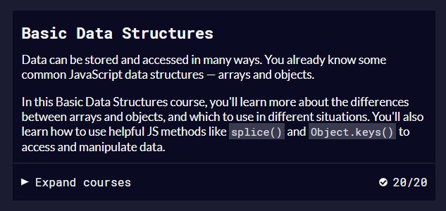 4. Time to return to freeCodeCamp. Finish the following sections:1. Debugging2. Basic Data Structure