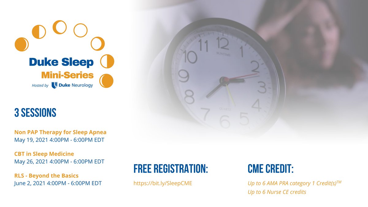 Aatif M Husain (@draatifhusain) on Twitter photo Final #DukeSleep miniseries seminar on RLS-Beyond the Basics is on June 2 at 4 pm EDT. Discussion about iron and RLS, advanced treatment options, pregnancy and RLS and more! Register for free: bit.ly/SleepCME.
<a href="/AndrewSpectorMD/">Andrew Spector</a> @SleepJunkies <a href="/Duke_Neurology/">Duke Neurology</a> Final #DukeSleep miniseries seminar on RLS-Beyond the Basics is on June 2 at 4 pm EDT. Discussion about iron and RLS, advanced treatment options, pregnancy and RLS and more! Register for free: bit.ly/SleepCME.
<a href="/AndrewSpectorMD/">Andrew Spector</a> @SleepJunkies <a href="/Duke_Neurology/">Duke Neurology</a>