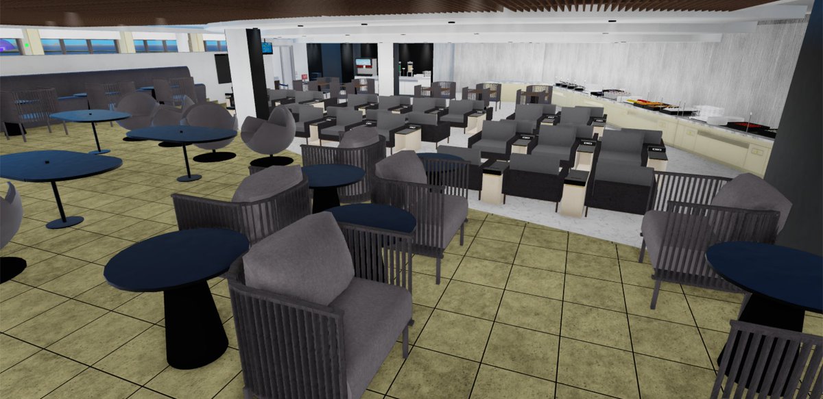 Adaptabilityz01's tweet photo. Its been a while I make lounge, this lounge is  scaled base on a real lounge which ANA bases it oversea in Honolulu. First class ,Business and Premium ECO pax can board directly from the lounge #robloxdev #roblox @rblxana https://t.co/k50B9HviFW
