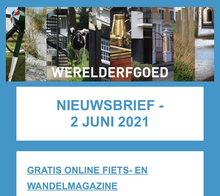 De #werelderfgoed nieuwsbrief is weer uit met o.a. informatie over onze GRATIS online fiets- en wandelmagazine, erfgoed dat wacht om Werelderfgoed te worden en de vele activiteiten op Werelderfgoed dit jaar. Je kunt hem lezen via mailchi.mp/werelderfgoed/…