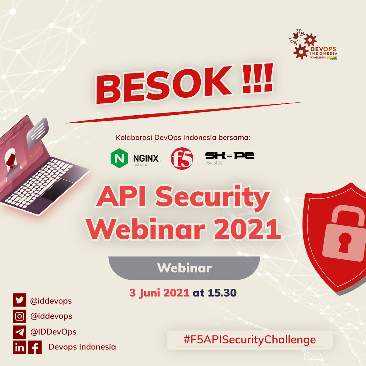 readysetcodeid's tweet photo. Sudah siap untuk dapat ilmu lebih tentang API Security?

Yuk gabung juga di webinar nya @iddevops ini, BESOK, pukul 15:30 WIB.

Daftar disini: https://t.co/GhQuAQYMqV

Yuk belajar langsung dari para ahlinya.
Ditunggu ya :D

#APIChallenge #webinar https://t.co/0V39dI1bIM