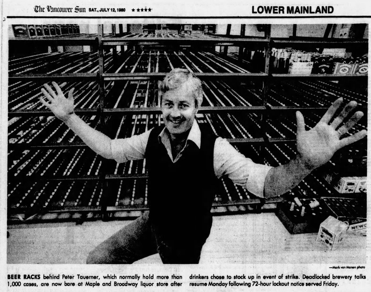 People rushed to liquor stores on the eve of a B.C. beer strike in 1980, and this guy seemed pretty stoked to see shelves emptied