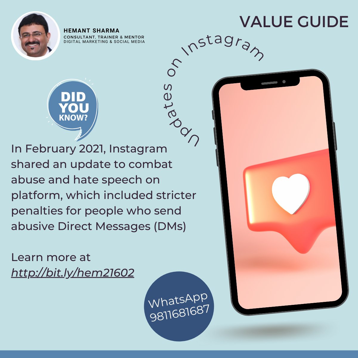 hemantmentor's tweet photo. In February 2021 Instagram shared an update to combat abuse and hate speech on platform, which included stricter penalties for people who send abusive Direct Messages (DMs
https://t.co/9obbeT8xxS
https://t.co/90ZyABaL5h⁠
⁠
#socialmarketing #socialmediastrategy #contentmarketing https://t.co/jBg2oEmquR