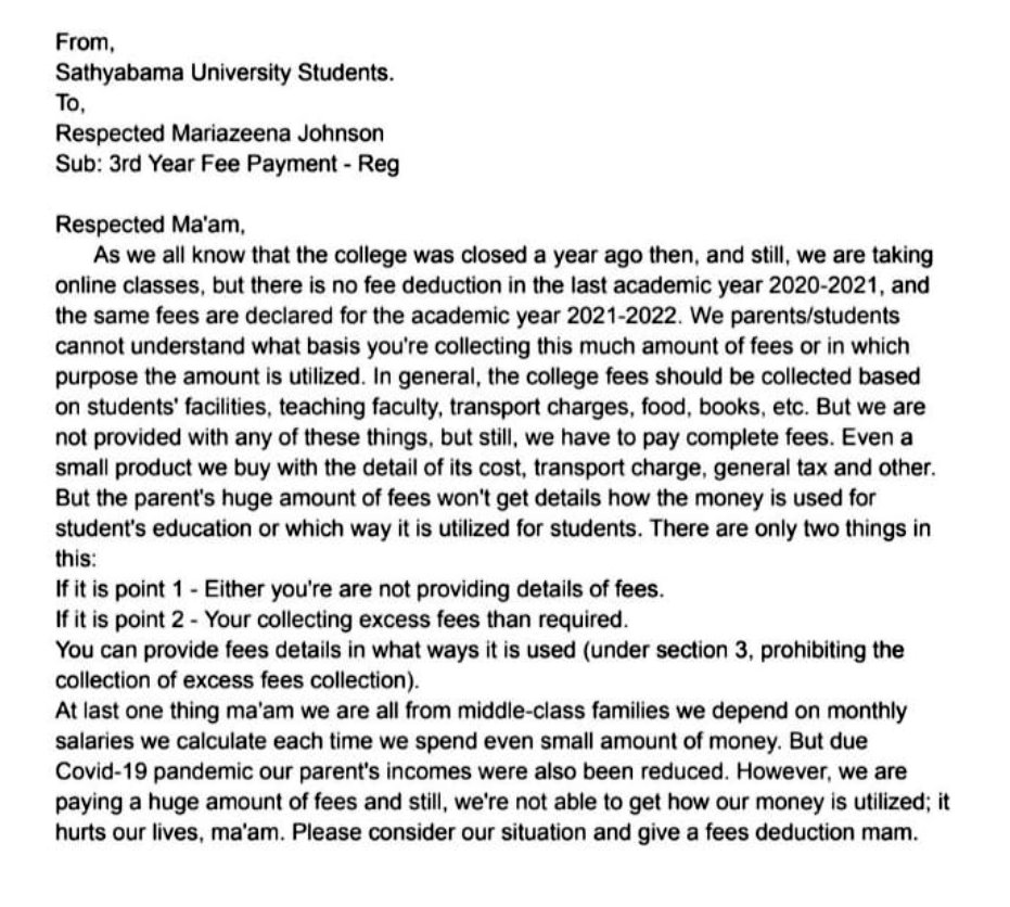 hemuu__09's tweet photo. Please help us sir our parents feeling very burden for this
#SathyabamaUniversity #Feesburden #Fees @mkstalin @SonuSood @ugc_india @CMOTamilnadu @EduMinOfIndia https://t.co/Oe2JrRLVkl
