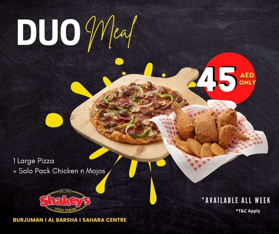ShakeysUae's tweet photo. You would always look for the perfect partner to your Pizza and Chicken n Mojos is best partner ever. 
Get your DUO MEAL today for AED45 only!

Order online:
https://t.co/poMryDlrqI

#ShakeysUAE #pizzalover #pizzatime #pizza #DuoMeal #orderonline #orderpizzaonline #orderpizza https://t.co/wONa7OWjco