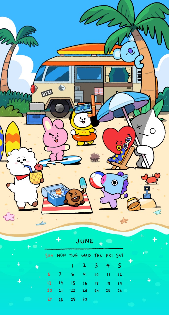 Btsキャラクターbt21のカレンダー6月の壁紙画像はどこでみれる Love Life