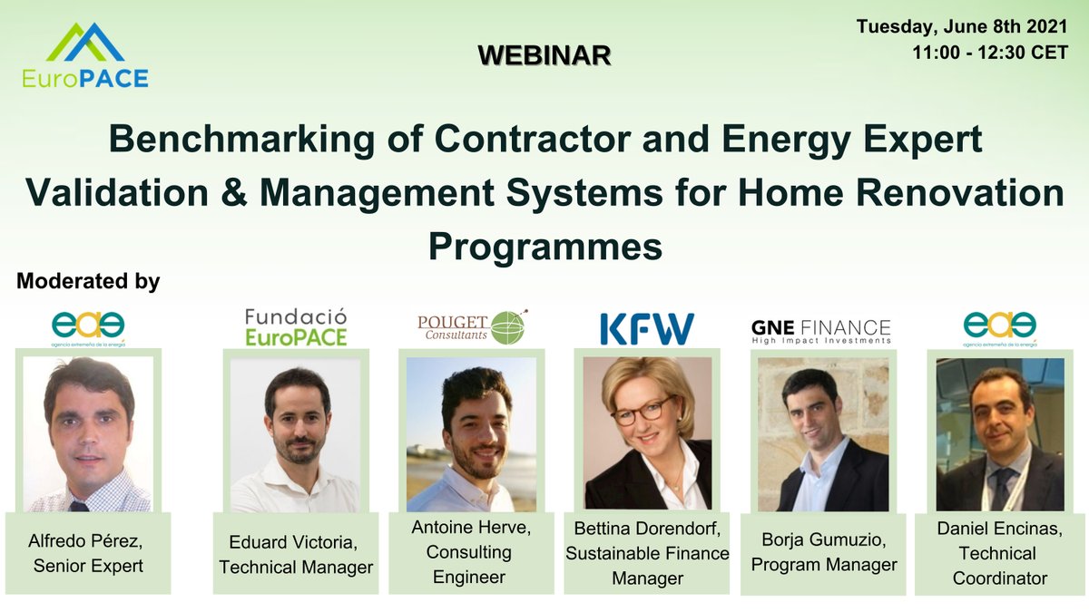 firespolproject's tweet image. 📣 The @EuroPACEprogram is organizing a free #webinar about Benchmarking of Contractors and Energy Expert Validation &amp;amp; Management Systems for Home Renovation Programmes. Are you interested? 
⏰ Last days to sign-up! register.gotowebinar.com/register/30830…