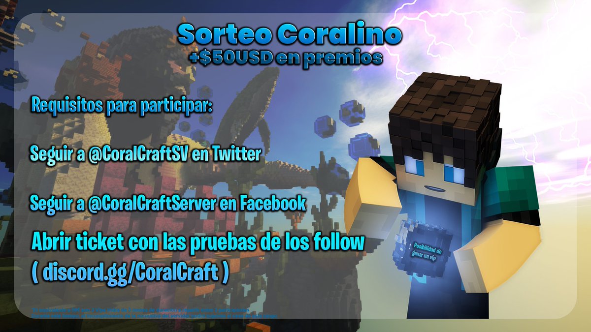 CoralCraftSV's tweet photo. 📢 SORTEO POR NUESTRO ANIVERSARIO

No te pierdas nuestro sorteo de 50€ en rangos Vips para la modalidad que elijas.
Todo lo que tienes que hacer es seguir los pasos de la imagen. 😋

Facebook: https://t.co/vxi2Xq2QbU
Twitter: https://t.co/xhjZ6gL7LK https://t.co/X0JPgpDOlh