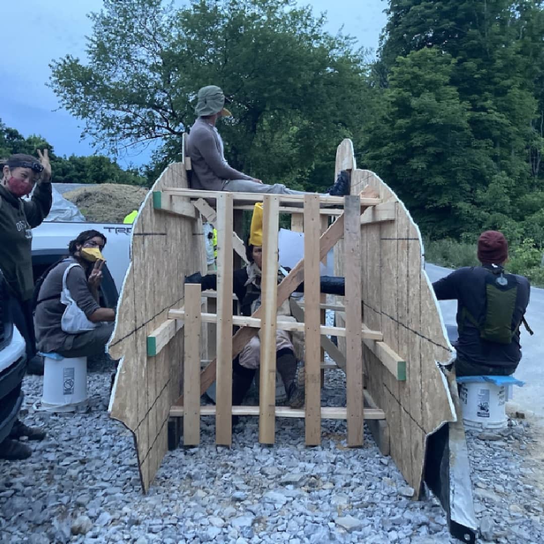 Happening now! Wooden wood duck blockades MVP easement and equipment yard.

3 pipeline fighters are locked to the duck and one was sitting on top of it but has since been removed and handcuffed.

Access to the easement and equipment yard is BLOCKED!