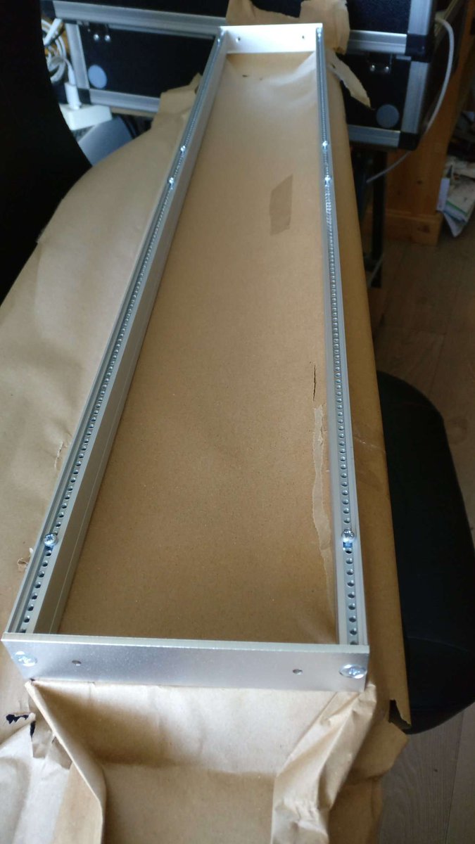Syntaxil's tweet photo. First part of the hardware received for the monster case project : The rails ( 6 X 168HP with threaded inserts ). Next step is to find some decent wood for the case (probably some glued laminated wood - Glulam). https://t.co/ZJ9oQLaueh