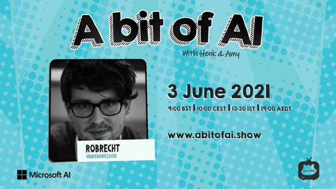 CsharpCorner's tweet image. Join @hboelman and @AmyKateNicho with guest speaker Robrecht Vandendriessche, tomorrow at 10:00 AM(CEST) for the next episode of @AbitofAI. 

Live streaming at csharp.live

#abitofai #csharpcornerlive #ArtificialIntelligence #live #AI #MicrosoftAI